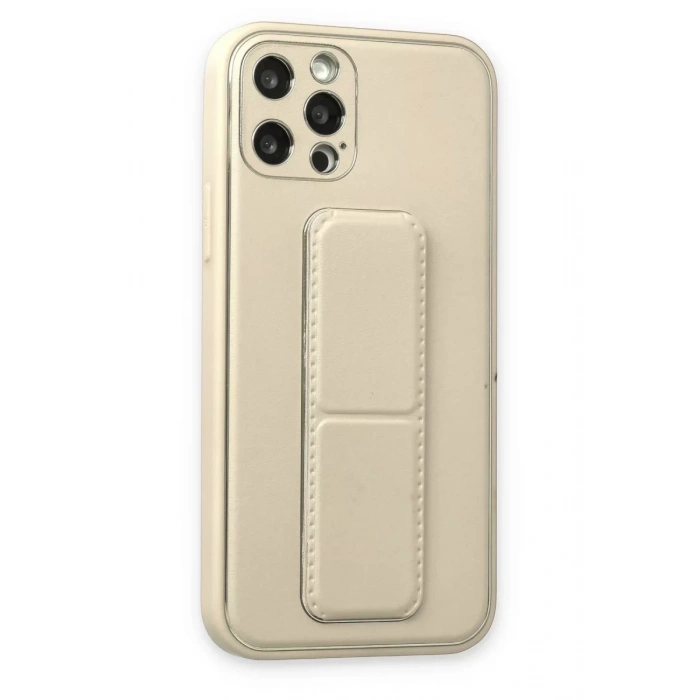 Apple iPhone 12 Pro Kılıf Coco Deri Standlı Kapak - Beyaz