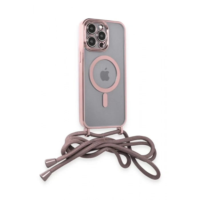 Apple iPhone 12 Pro Kılıf Divo Lazer Askılı Magsafe Kapak - Pembe