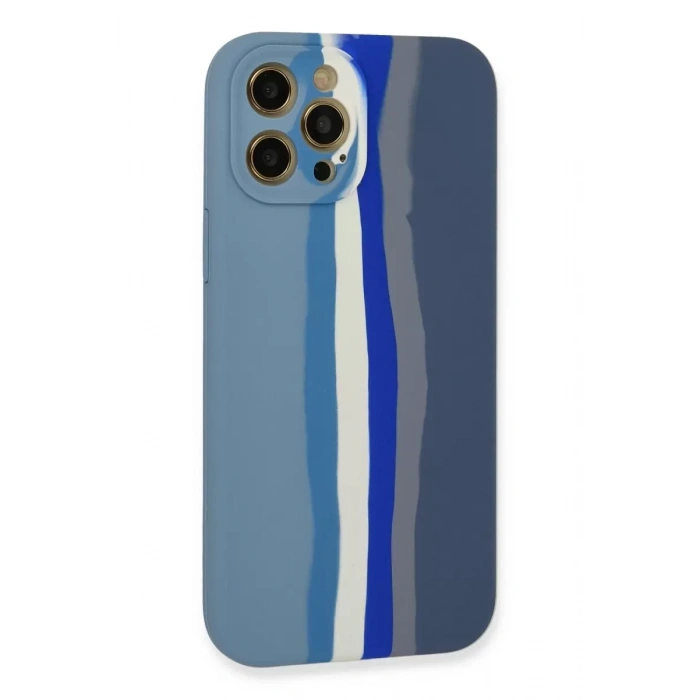 Apple iPhone 12 Pro Kılıf Ebruli Lansman Silikon - Mavi-Gri