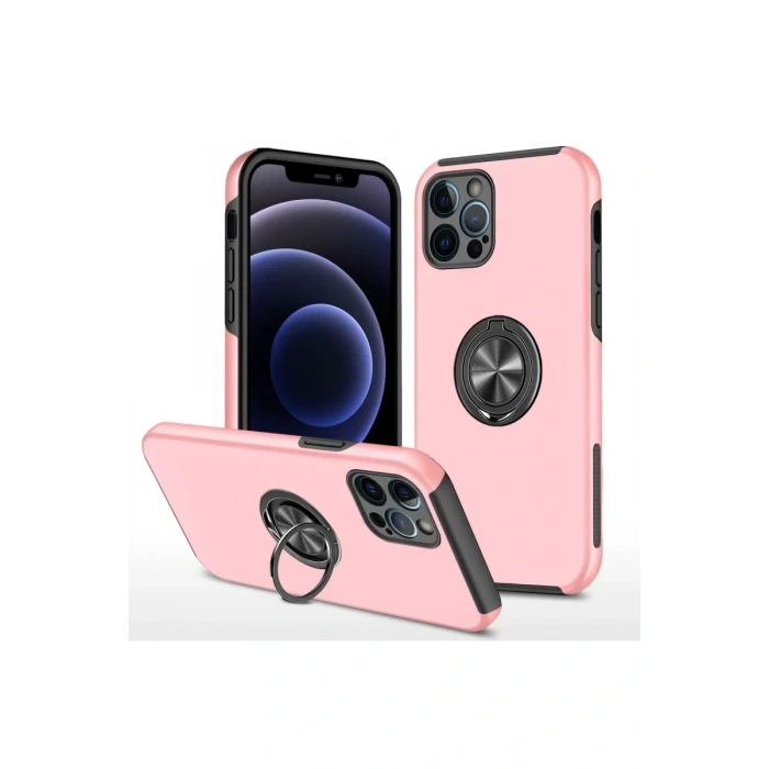 Apple iPhone 12 Pro Kılıf Elit Yüzüklü Kapak - Pembe