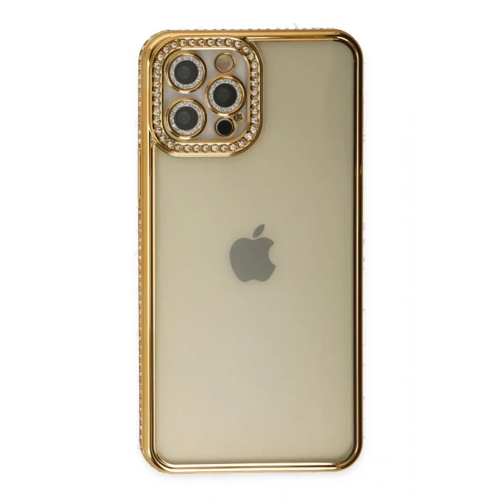 Apple iPhone 12 Pro Kılıf Joke Taşlı Silikon - Gold