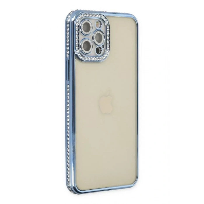 Apple iPhone 12 Pro Kılıf Joke Taşlı Silikon - Mavi