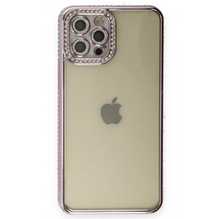 Apple iPhone 12 Pro Kılıf Joke Taşlı Silikon - Mor
