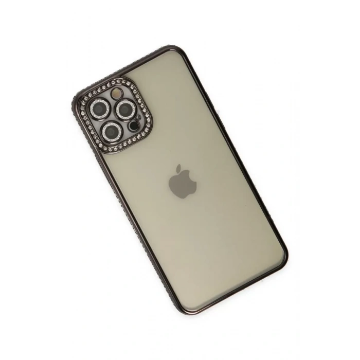 Apple iPhone 12 Pro Kılıf Joke Taşlı Silikon - Siyah
