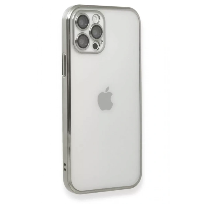 Apple iPhone 12 Pro Kılıf Lensli Silikon - Gümüş