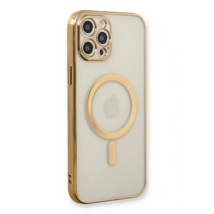 Apple iPhone 12 Pro Kılıf Magneticsafe Lazer Silikon - Gold