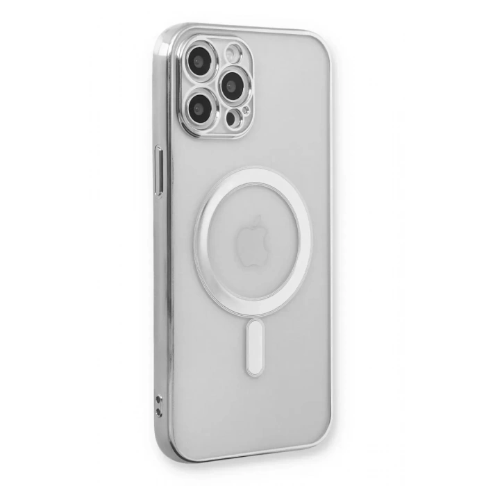 Apple iPhone 12 Pro Kılıf Magneticsafe Lazer Silikon - Gümüş
