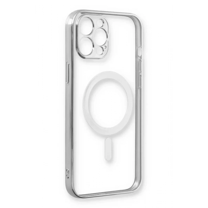 Apple iPhone 12 Pro Kılıf Magneticsafe Lazer Silikon - Gümüş