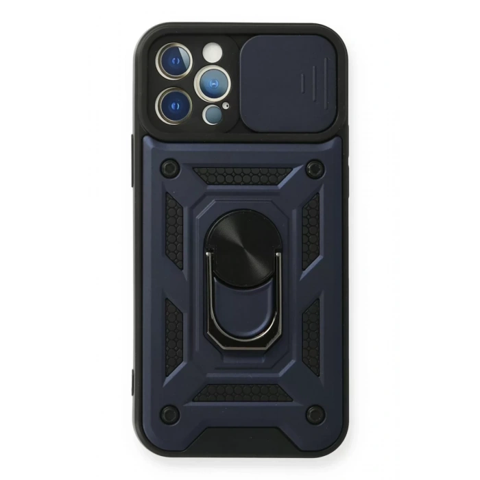 Apple iPhone 12 Pro Kılıf Pars Lens Yüzüklü Silikon - Lacivert