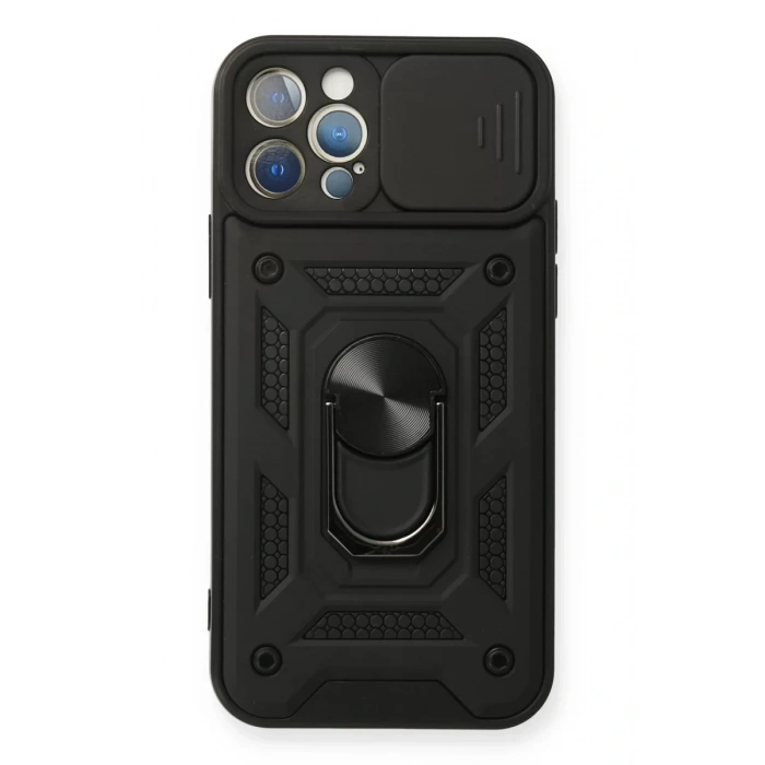 Apple iPhone 12 Pro Kılıf Pars Lens Yüzüklü Silikon - Siyah
