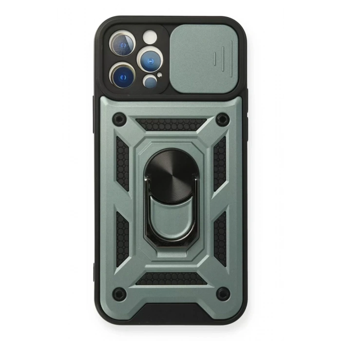 Apple iPhone 12 Pro Kılıf Pars Lens Yüzüklü Silikon - Yeşil