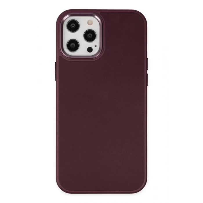 Apple iPhone 12 Pro Max Kılıf Asya Deri Silikon - Mürdüm