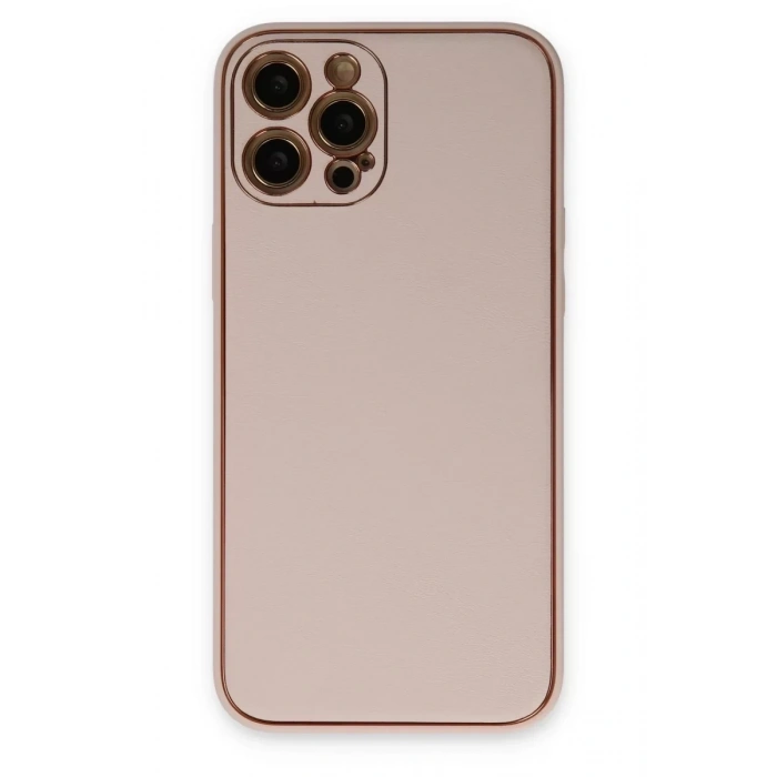 Apple iPhone 12 Pro Max Kılıf Coco Deri Silikon Kapak - Pudra