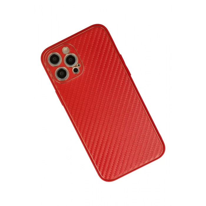 Apple iPhone 12 Pro Max Kılıf Coco Karbon Silikon - Kırmızı