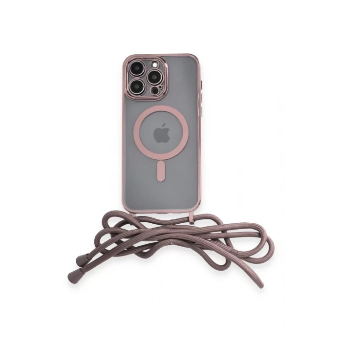 Apple iPhone 12 Pro Max Kılıf Divo Lazer Askılı Magsafe Kapak - Pembe