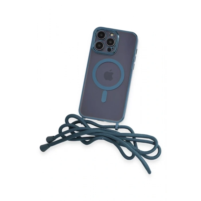 Apple iPhone 12 Pro Max Kılıf Divo Lazer Askılı Magsafe Kapak - Sierra Blue