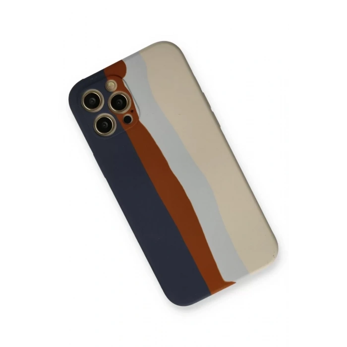 Apple iPhone 12 Pro Max Kılıf Ebruli Lansman Silikon - Lacivert-Krem