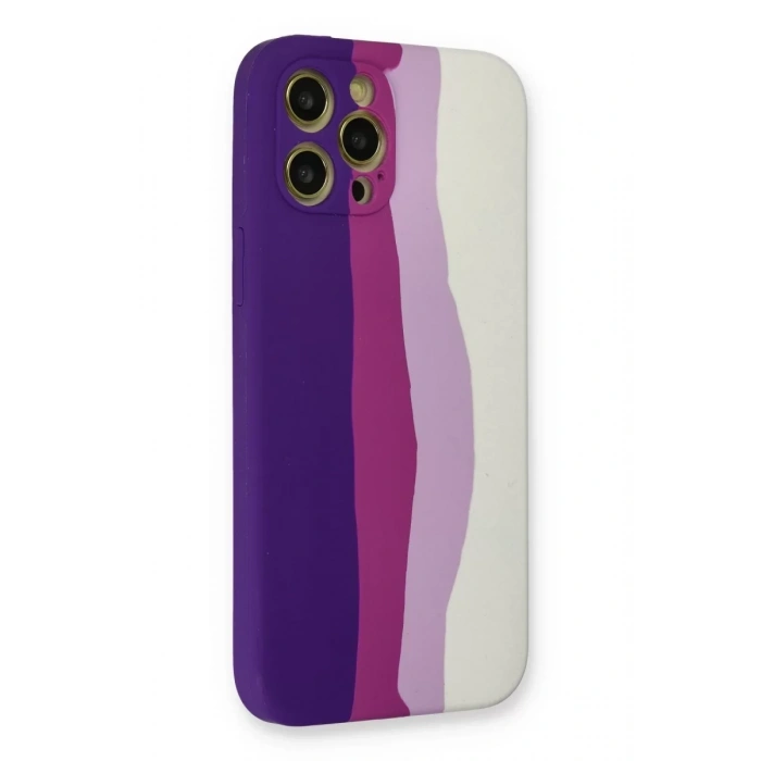 Apple iPhone 12 Pro Max Kılıf Ebruli Lansman Silikon - Mor-Beyaz