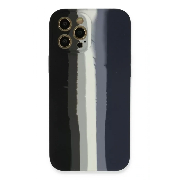 Apple iPhone 12 Pro Max Kılıf Ebruli Lansman Silikon - Siyah-Lacivert