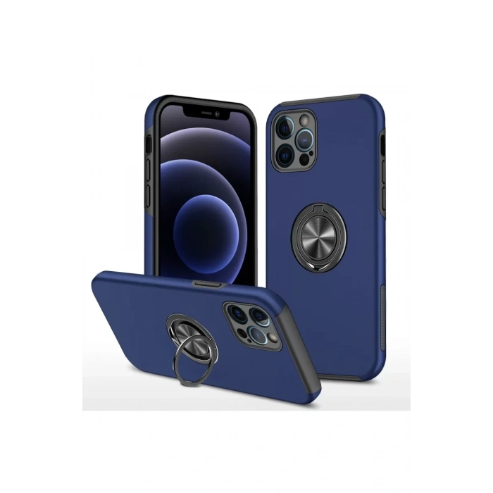 Apple iPhone 12 Pro Max Kılıf Elit Yüzüklü Kapak - Lacivert