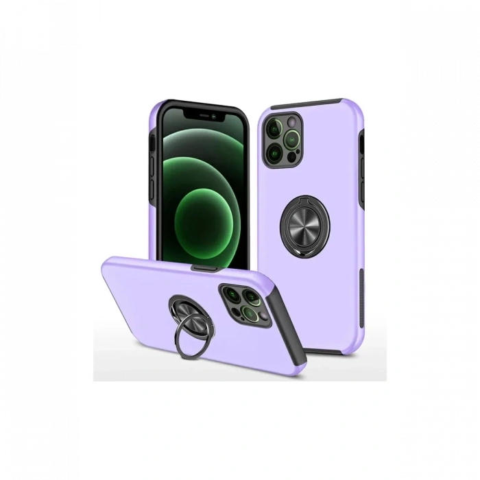 Apple iPhone 12 Pro Max Kılıf Elit Yüzüklü Kapak - Mor