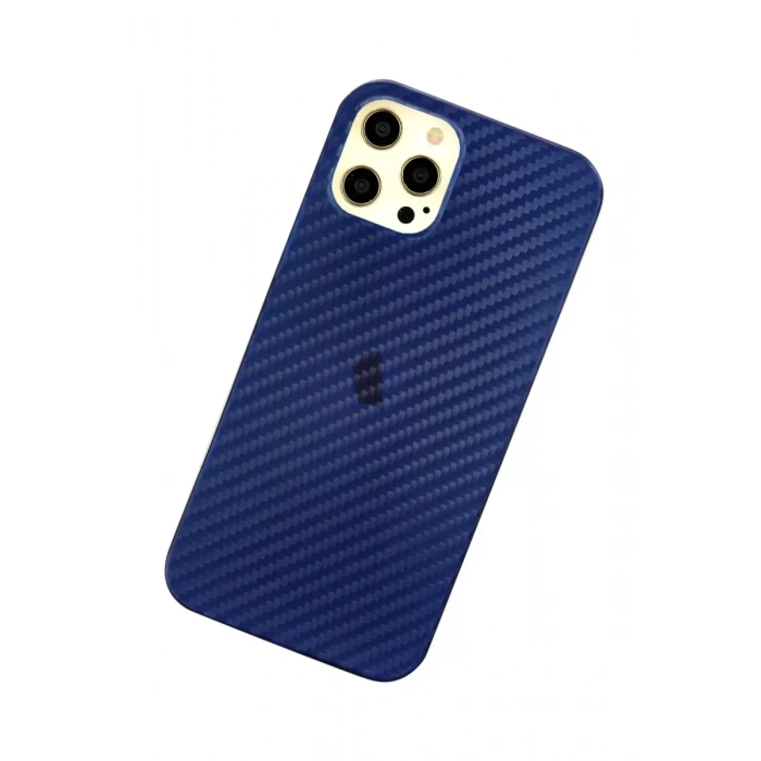 Apple iPhone 12 Pro Max Kılıf Karbon PP Silikon - Mavi