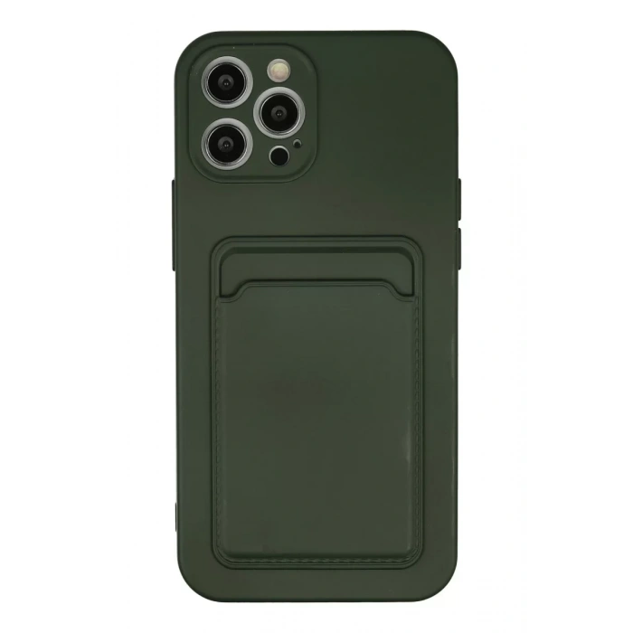 Apple iPhone 12 Pro Max Kılıf Kelvin Kartvizitli Silikon - Koyu Yeşil
