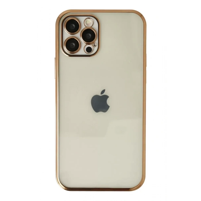 Apple iPhone 12 Pro Max Kılıf Lensli Silikon - Gold