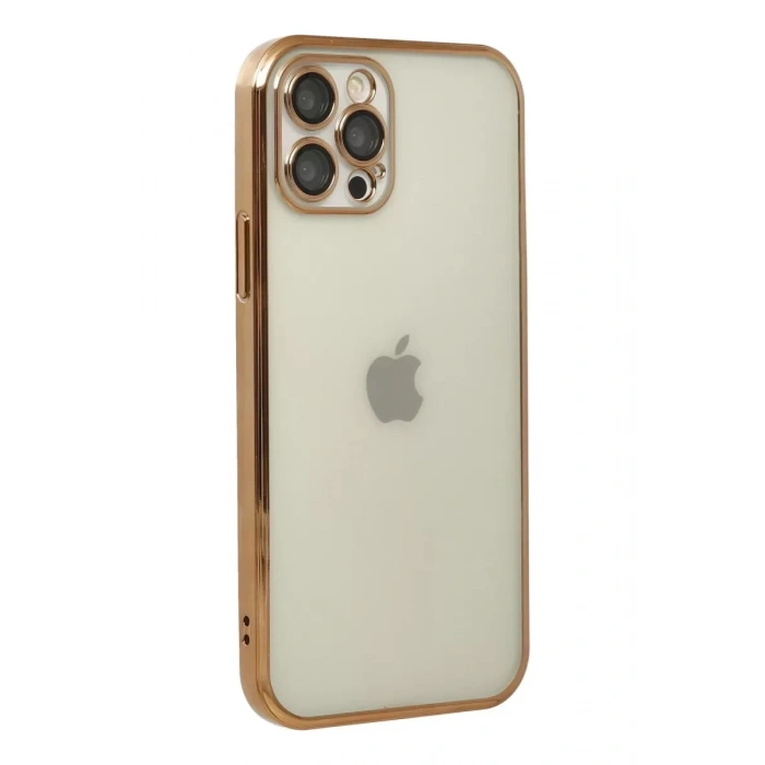 Apple iPhone 12 Pro Max Kılıf Lensli Silikon - Gold