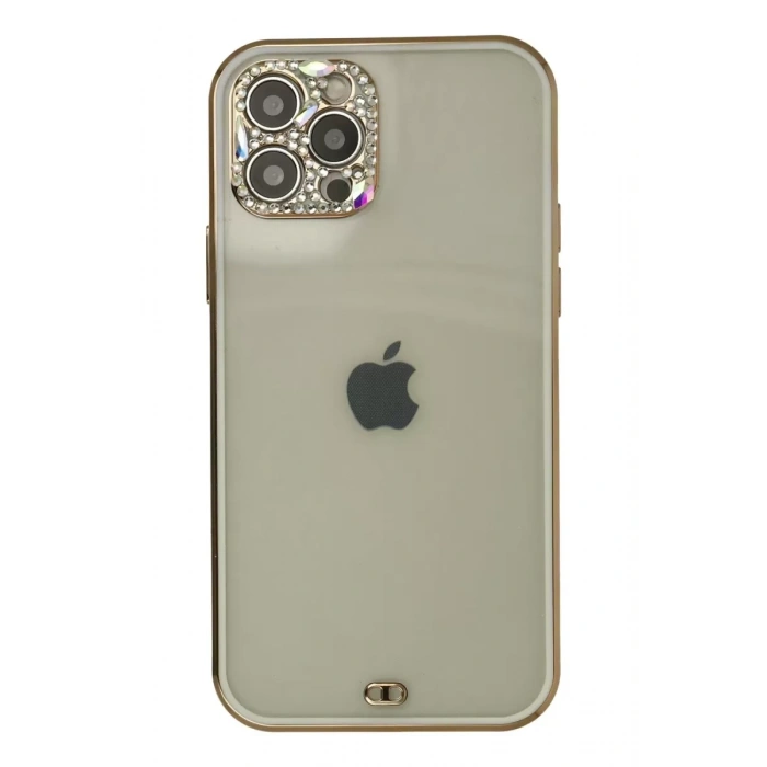 Apple iPhone 12 Pro Max Kılıf Liva Taşlı Silikon - Beyaz