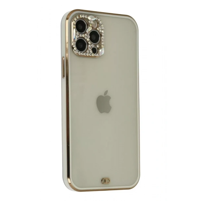 Apple iPhone 12 Pro Max Kılıf Liva Taşlı Silikon - Beyaz