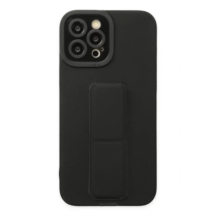 Apple iPhone 12 Pro Max Kılıf Mega Standlı Silikon - Siyah