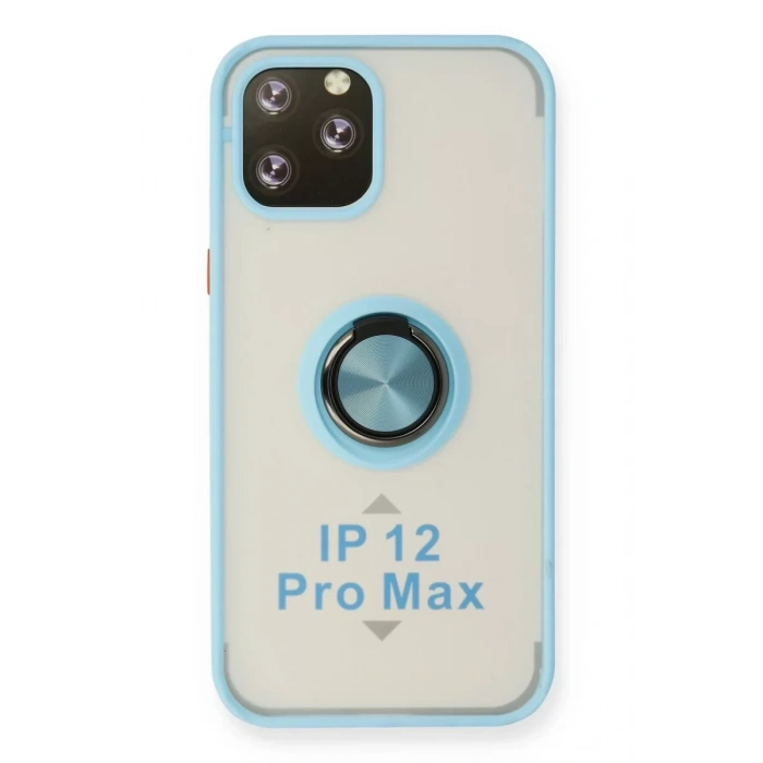 Apple iPhone 12 Pro Max Kılıf Montreal Yüzüklü Silikon Kapak - Buz Mavi
