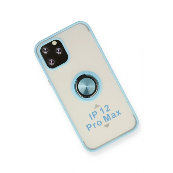Apple iPhone 12 Pro Max Kılıf Montreal Yüzüklü Silikon Kapak - Buz Mavi