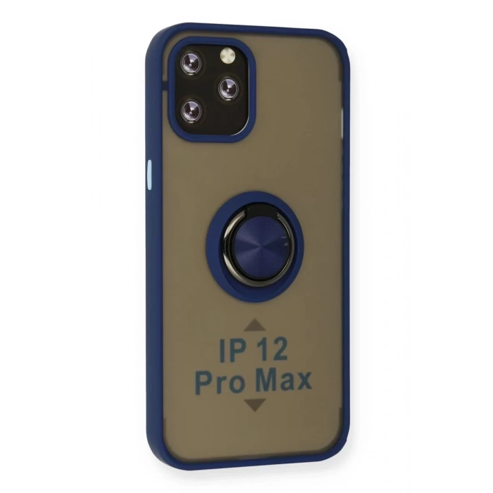 Apple iPhone 12 Pro Max Kılıf Montreal Yüzüklü Silikon Kapak - Lacivert