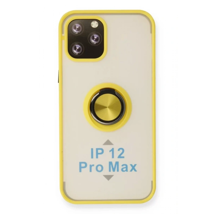 Apple iPhone 12 Pro Max Kılıf Montreal Yüzüklü Silikon Kapak - Sarı