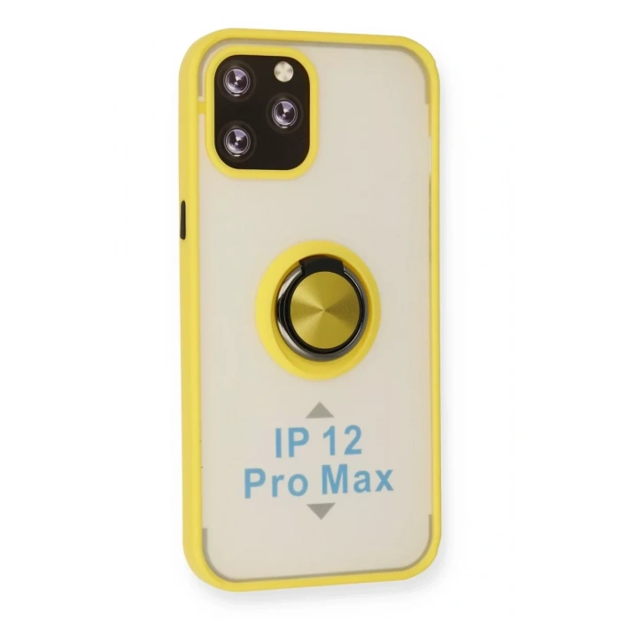 Apple iPhone 12 Pro Max Kılıf Montreal Yüzüklü Silikon Kapak - Sarı