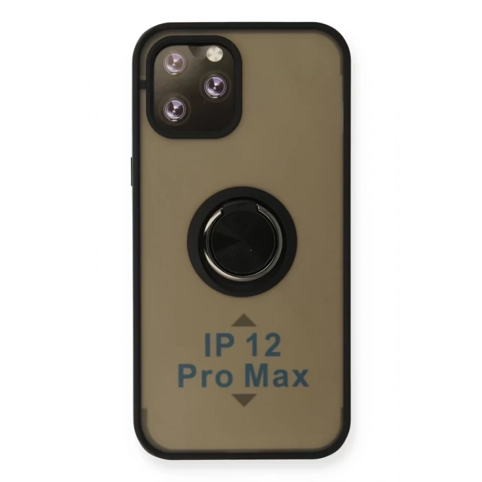Apple iPhone 12 Pro Max Kılıf Montreal Yüzüklü Silikon Kapak - Siyah