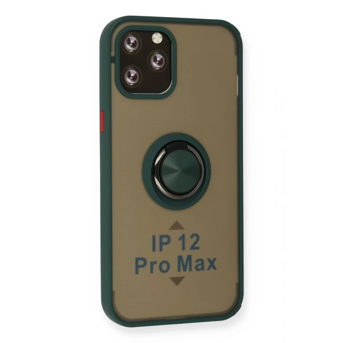 Apple iPhone 12 Pro Max Kılıf Montreal Yüzüklü Silikon Kapak - Yeşil