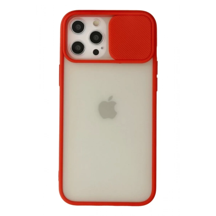 Apple iPhone 12 Pro Max Kılıf Palm Buzlu Kamera Sürgülü Silikon - Kırmızı