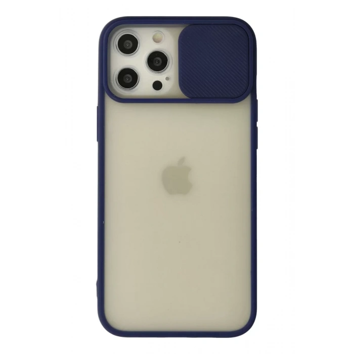 Apple iPhone 12 Pro Max Kılıf Palm Buzlu Kamera Sürgülü Silikon - Lacivert