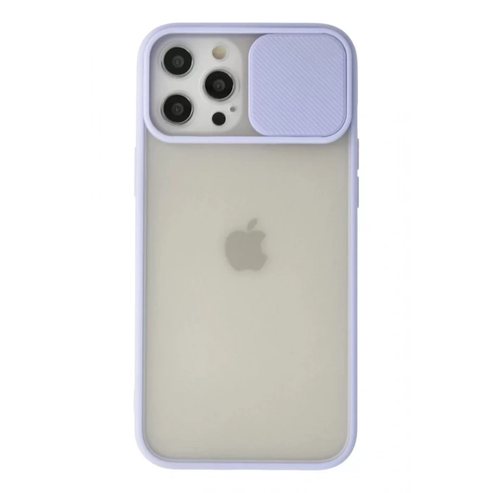 Apple iPhone 12 Pro Max Kılıf Palm Buzlu Kamera Sürgülü Silikon - Lila