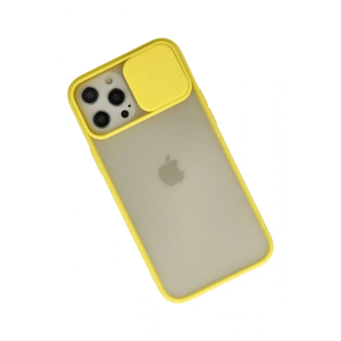 Apple iPhone 12 Pro Max Kılıf Palm Buzlu Kamera Sürgülü Silikon - Sarı