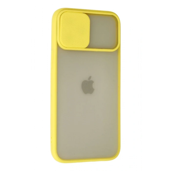 Apple iPhone 12 Pro Max Kılıf Palm Buzlu Kamera Sürgülü Silikon - Sarı