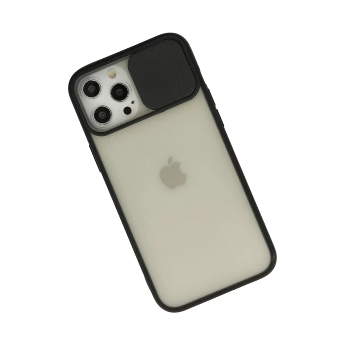 Apple iPhone 12 Pro Max Kılıf Palm Buzlu Kamera Sürgülü Silikon - Siyah