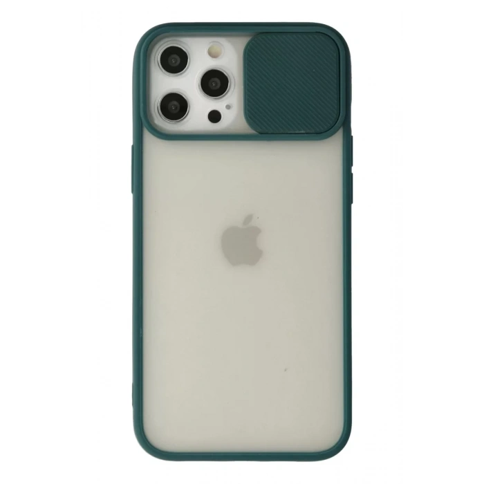Apple iPhone 12 Pro Max Kılıf Palm Buzlu Kamera Sürgülü Silikon - Yeşil