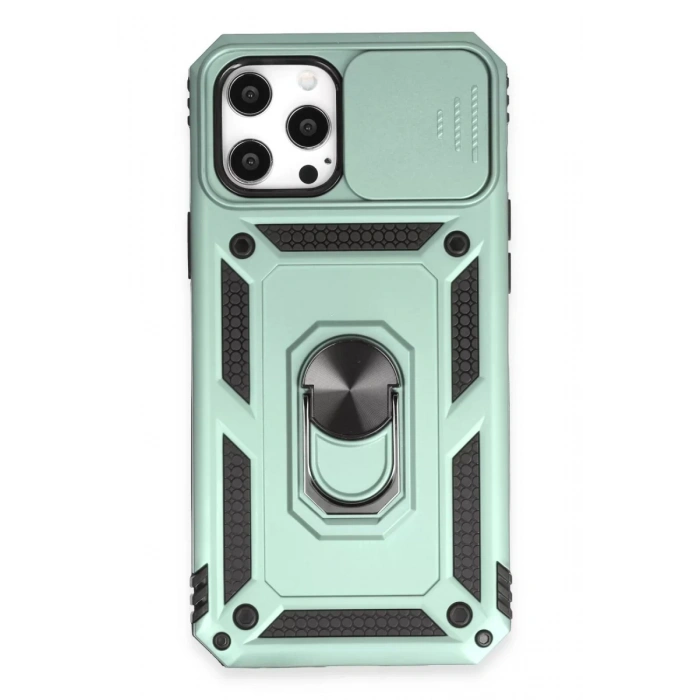 Apple iPhone 12 Pro Max Kılıf Pars Lens Yüzüklü Silikon - Yeşil