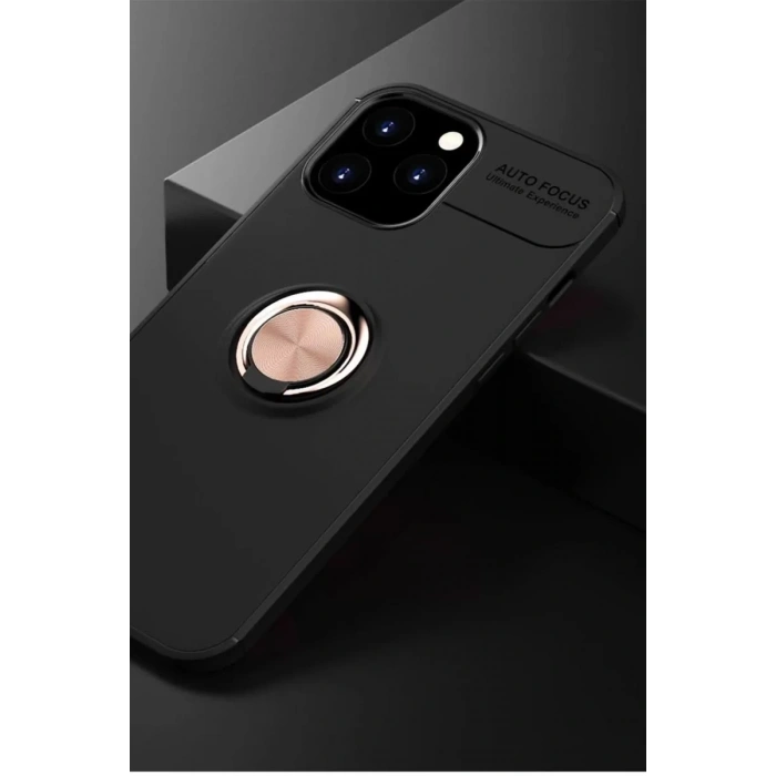 Apple iPhone 12 Pro Max Kılıf Range Yüzüklü Silikon - Siyah-Gold