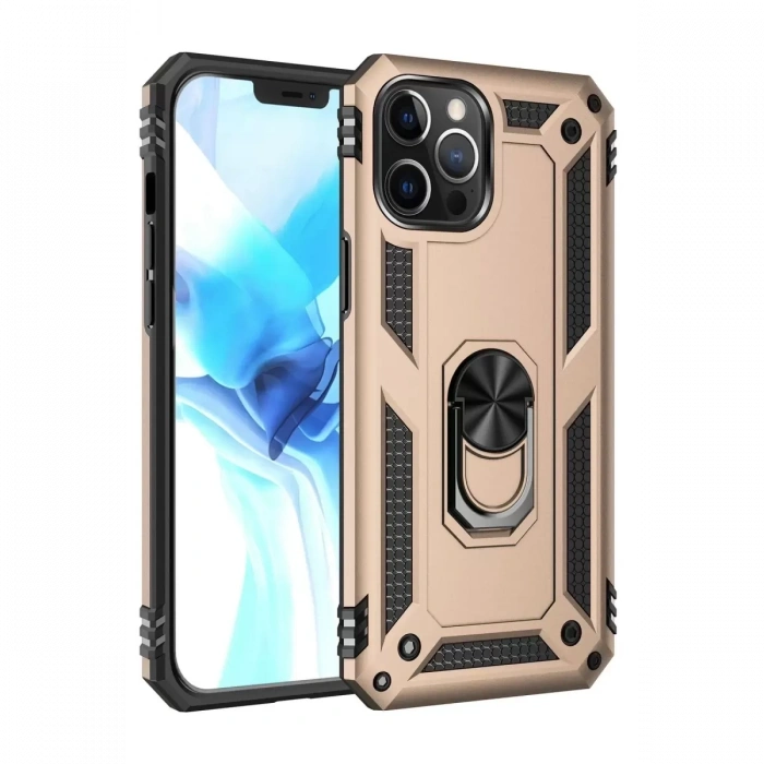 Apple iPhone 12 Pro Max Kılıf Sofya Yüzüklü Silikon Kapak - Gold