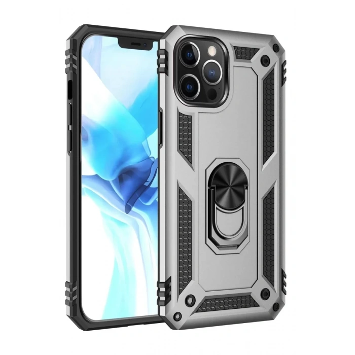 Apple iPhone 12 Pro Max Kılıf Sofya Yüzüklü Silikon Kapak - Gümüş